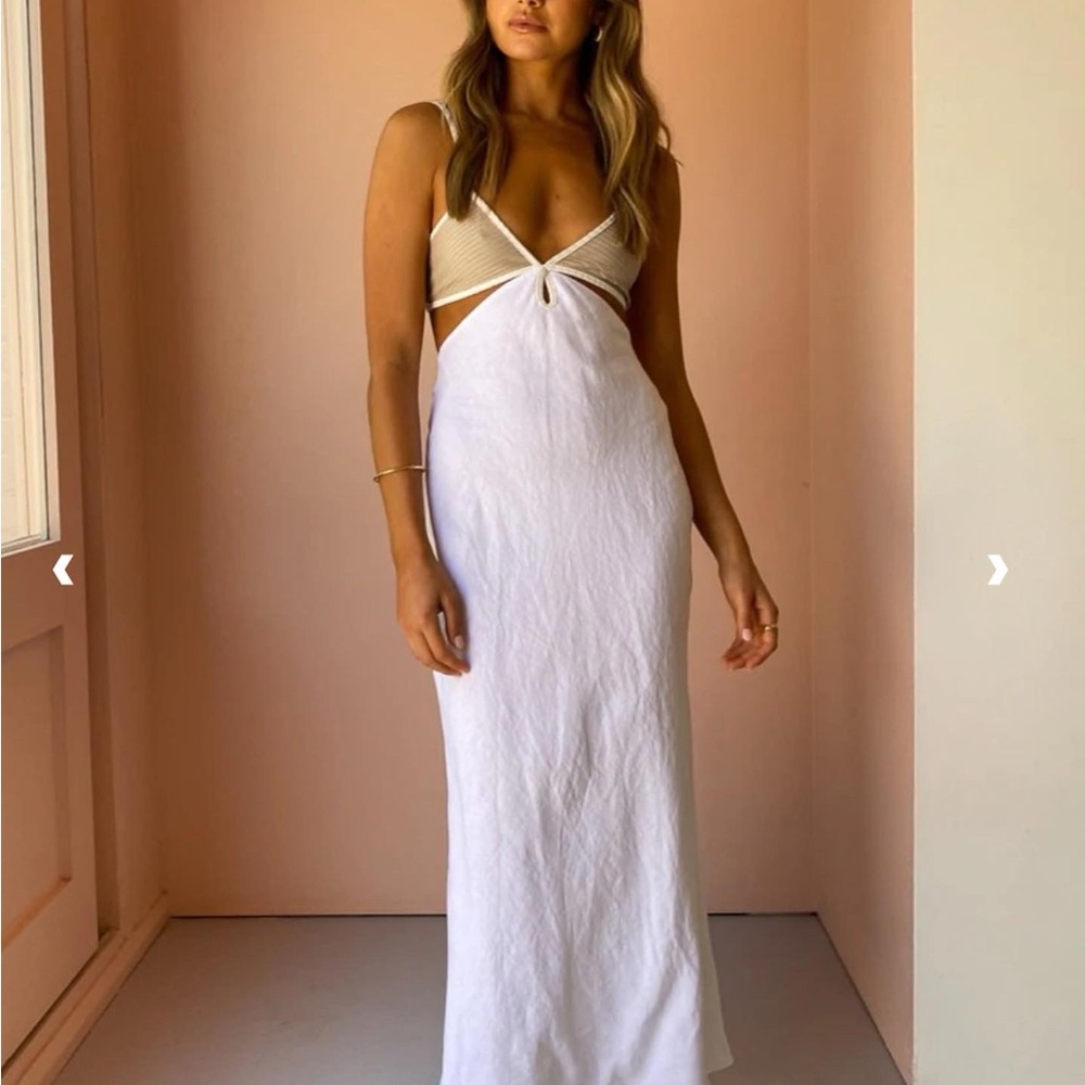 Bec & Bridge White and Beige Backless Maxi Dress